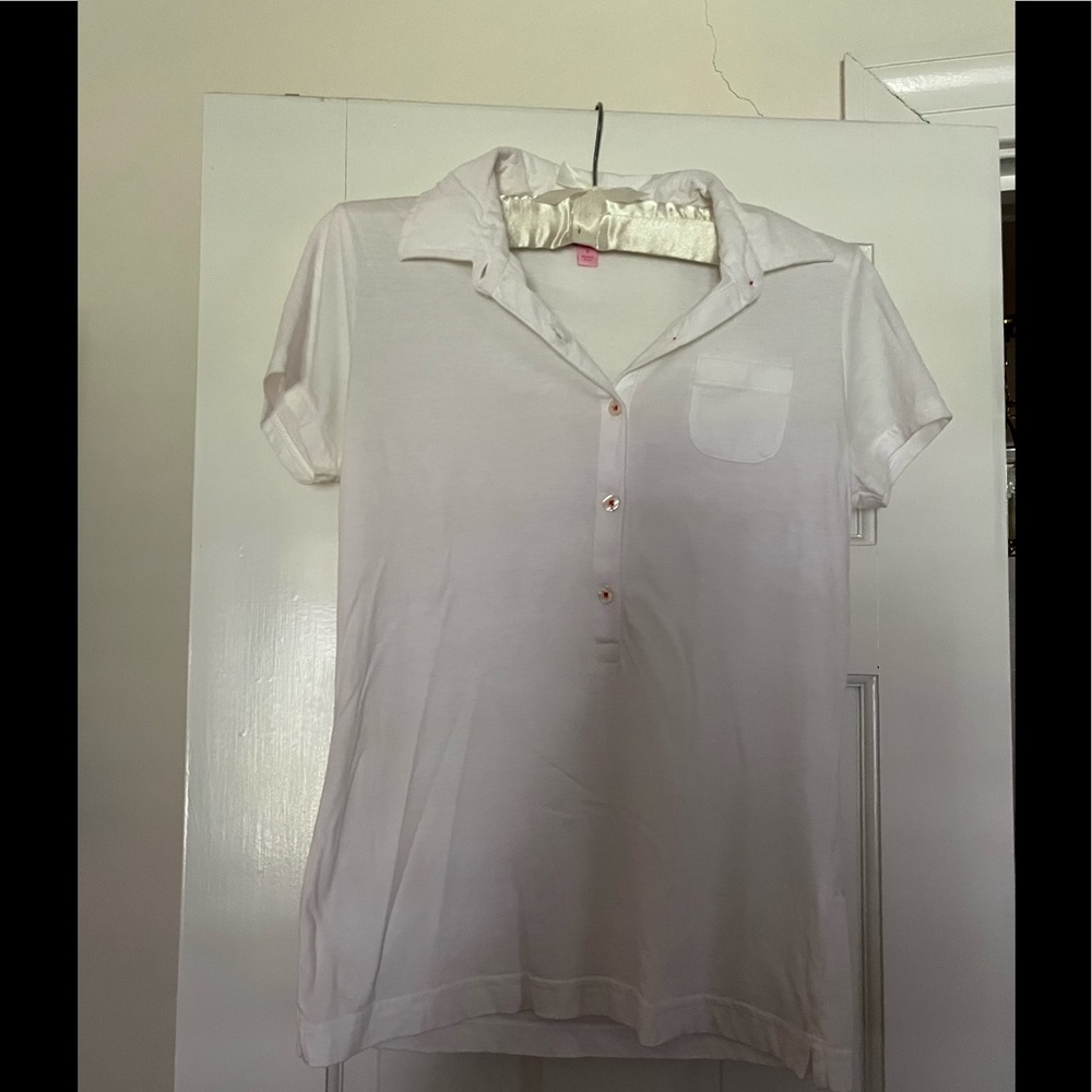 Lilly Pulitzer Soft Cotton Polo w Embroidered Palm Tree and Small breast pocket